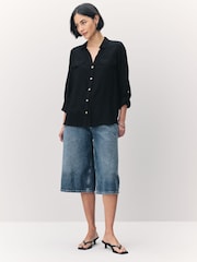 VERO MODA Black Button Through Open Neck Stripe Shirt - Image 4 of 7