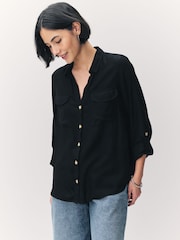 VERO MODA Black Button Through Open Neck Stripe Shirt - Image 5 of 7
