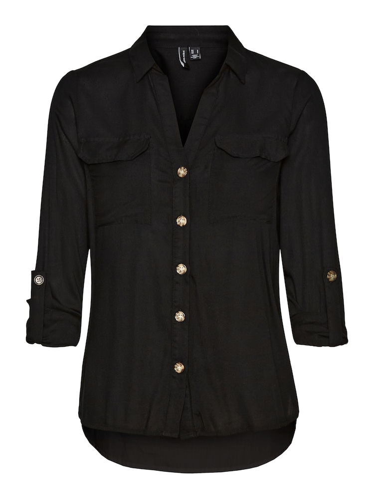 VERO MODA Black Button Through Open Neck Stripe Shirt - Image 7 of 7