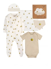 Set de regalo de 5 prendas con estampado de abejas en caja blanca de Frugi - Imagen 1 de 5