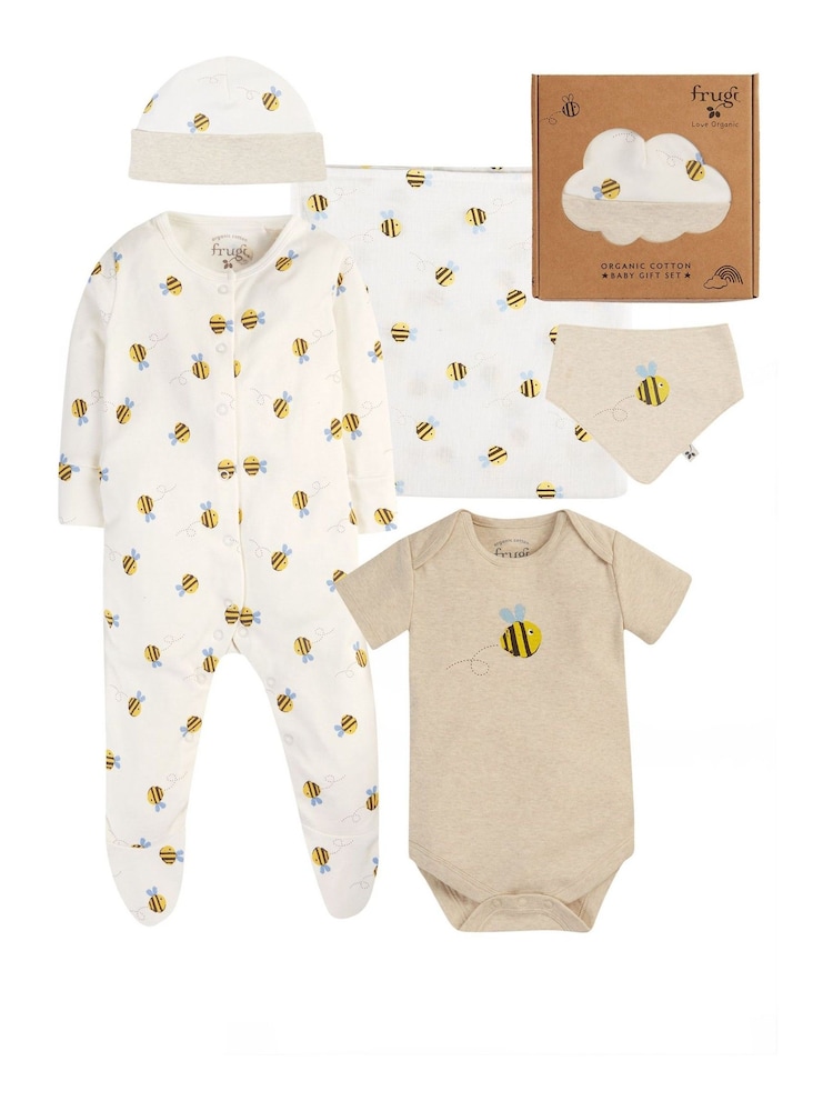 Set de regalo de 5 prendas con estampado de abejas en caja blanca de Frugi - Imagen 1 de 5
