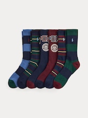 Polo Ralph Lauren Red 6 Pack Crest Crew Socks - Image 1 of 2
