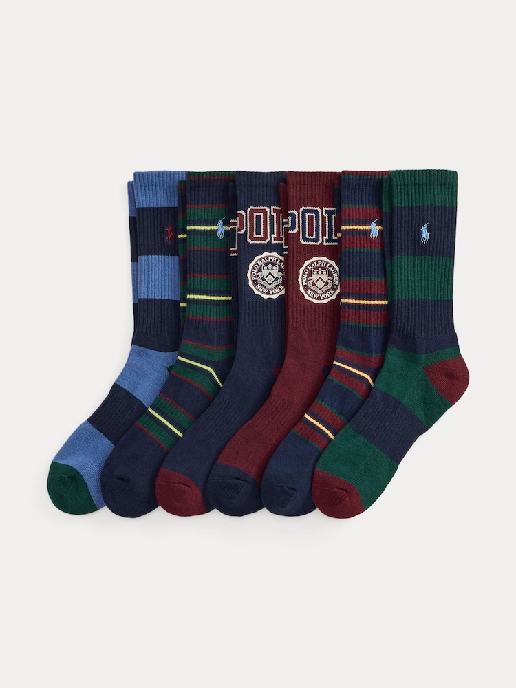 Polo Ralph Lauren Red 6 Pack Crest Crew Socks - Image 1 of 2