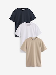 Marine/Weiß/Stein - Reguläre Passform - Schwere T-Shirts im 3er-Pack - Bild 1 von 10