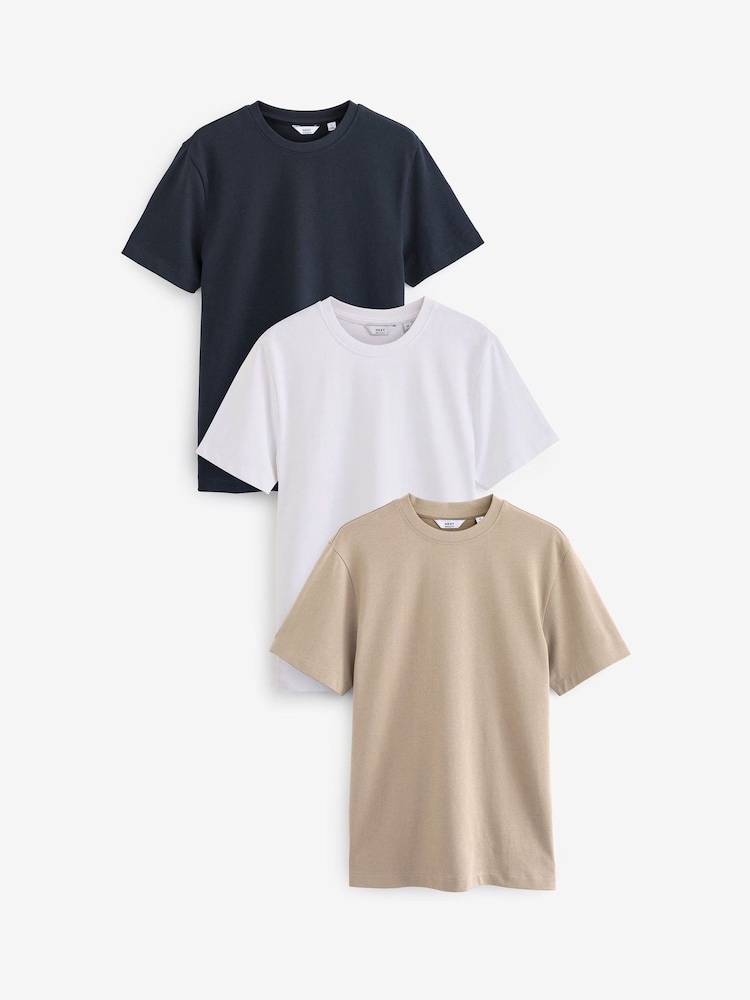 Marine/Weiß/Stein - Reguläre Passform - Schwere T-Shirts im 3er-Pack - Bild 1 von 10