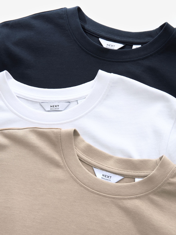 Marine/Weiß/Stein - Reguläre Passform - Schwere T-Shirts im 3er-Pack - Bild 10 von 10