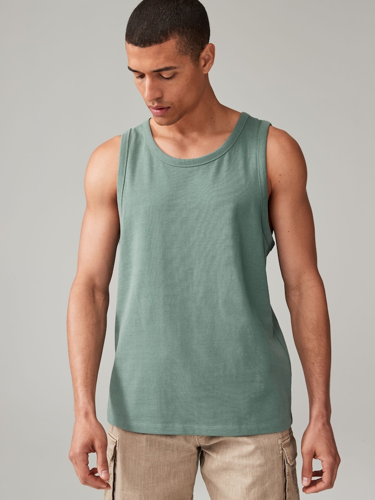 Sage Green Regular Fit Heavyweight 100% Cotton Vest - Image 1 of 7