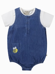 Pelele de tejido cambray azul con apliques de abeja de algodón Frugi - Imagen 1 de 3