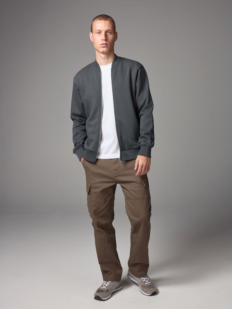 Slate Grey Cotton Rich Jersey Bomber Jacket - Image 2 of 8