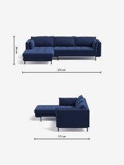 MADE.COM Matt Velvet Navy Blue Harlow Left Hand Facing Corner Sofa - Image 4 of 5