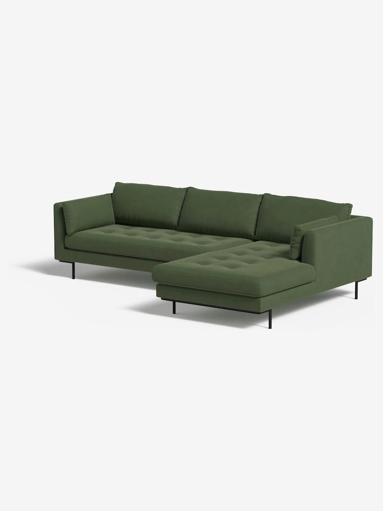 MADE.COM Matt Velvet Grass Green Harlow Right Hand Facing Corner Sofa - Image 1 of 4