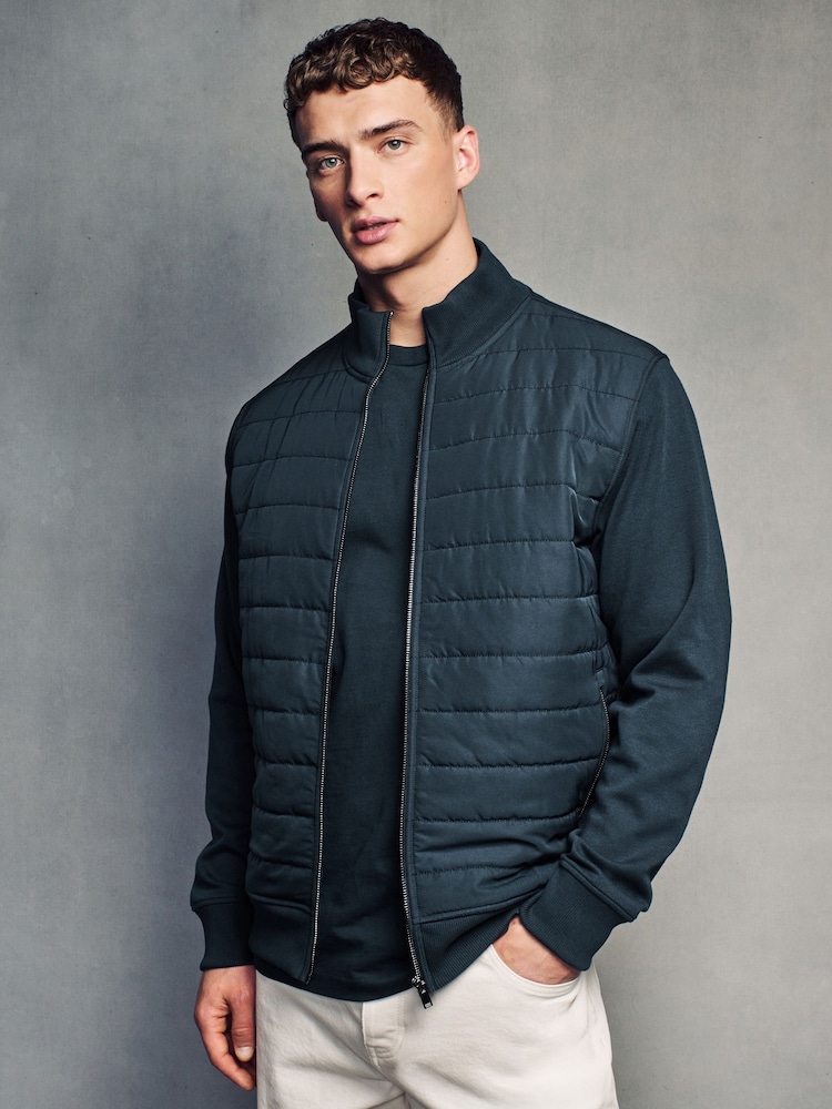 Navy Blue Hybrid Funnel Neck Jacket - Image 1 of 11