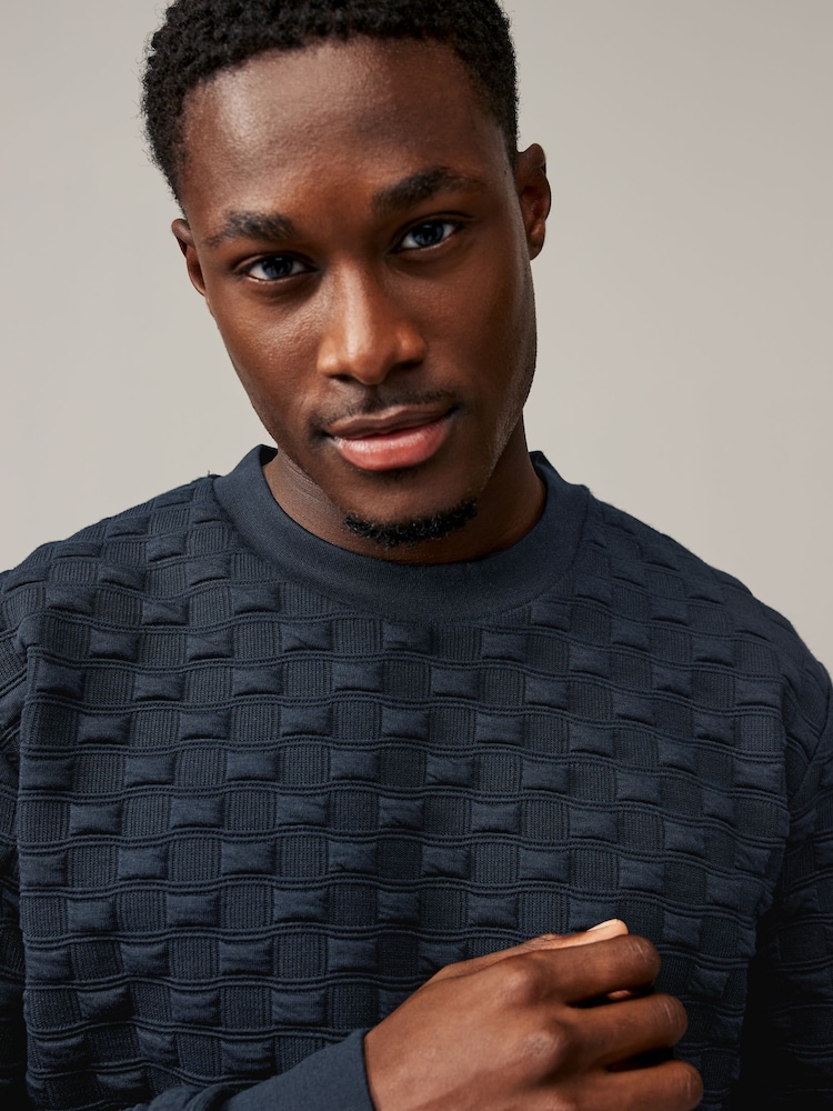 Navy Blue Crew Sweatshirt Premium Texture Crew Sweatshirt - Image 1 of 8