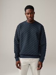 Navy Blue Crew Sweatshirt Premium Texture Crew Sweatshirt - Image 3 of 8