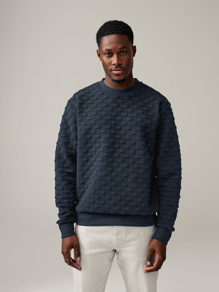 Navy Blue Crew Sweatshirt Premium Texture Crew Sweatshirt - Image 3 of 8