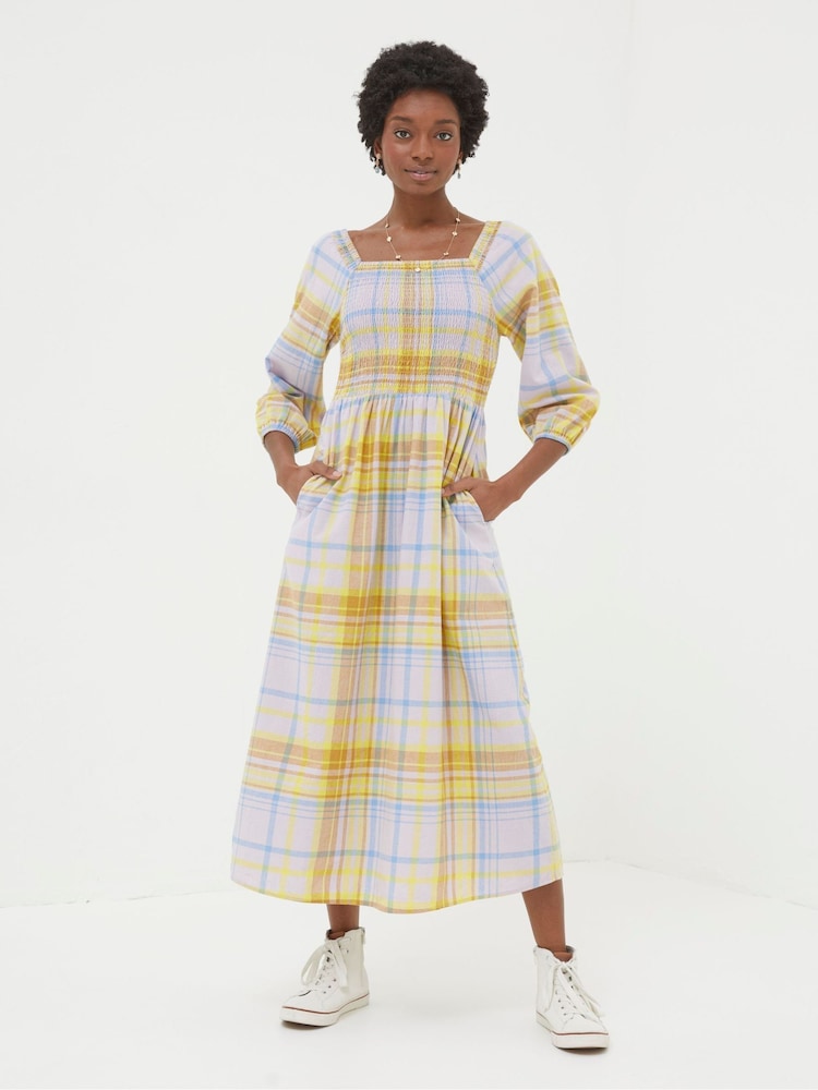 FatFace Adele Yellow Midi Dress With Linen - Image 1 of 5 FatFace Adele Yellow Midi Dress With Linen - Image 1 of 5