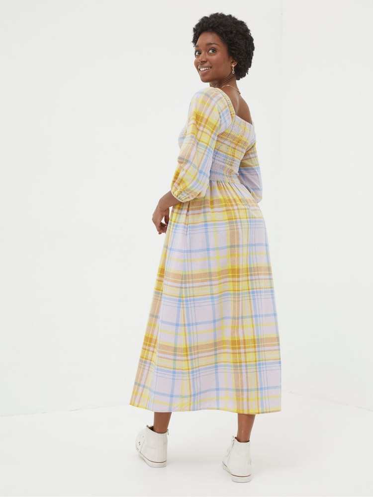 FatFace Adele Yellow Midi Dress With Linen - Image 2 of 5 FatFace Adele Yellow Midi Dress With Linen - Image 2 of 5