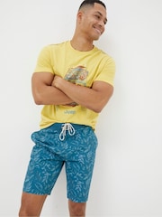 FatFace Camber Blue Leaf Print Swim Shorts - Image 1 of 5