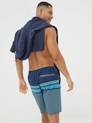 FatFace Camber Blue Placement Stripe Swim Shorts - Image 2 of 4