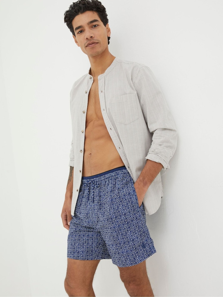 FatFace Blue Trevose Tile Print Swim Shorts - Image 1 of 4 FatFace Blue Trevose Tile Print Swim Shorts - Image 1 of 4