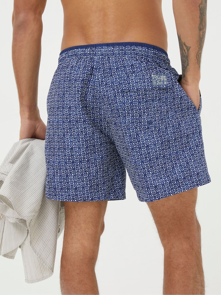 FatFace Blue Trevose Tile Print Swim Shorts - Image 2 of 4 FatFace Blue Trevose Tile Print Swim Shorts - Image 2 of 4