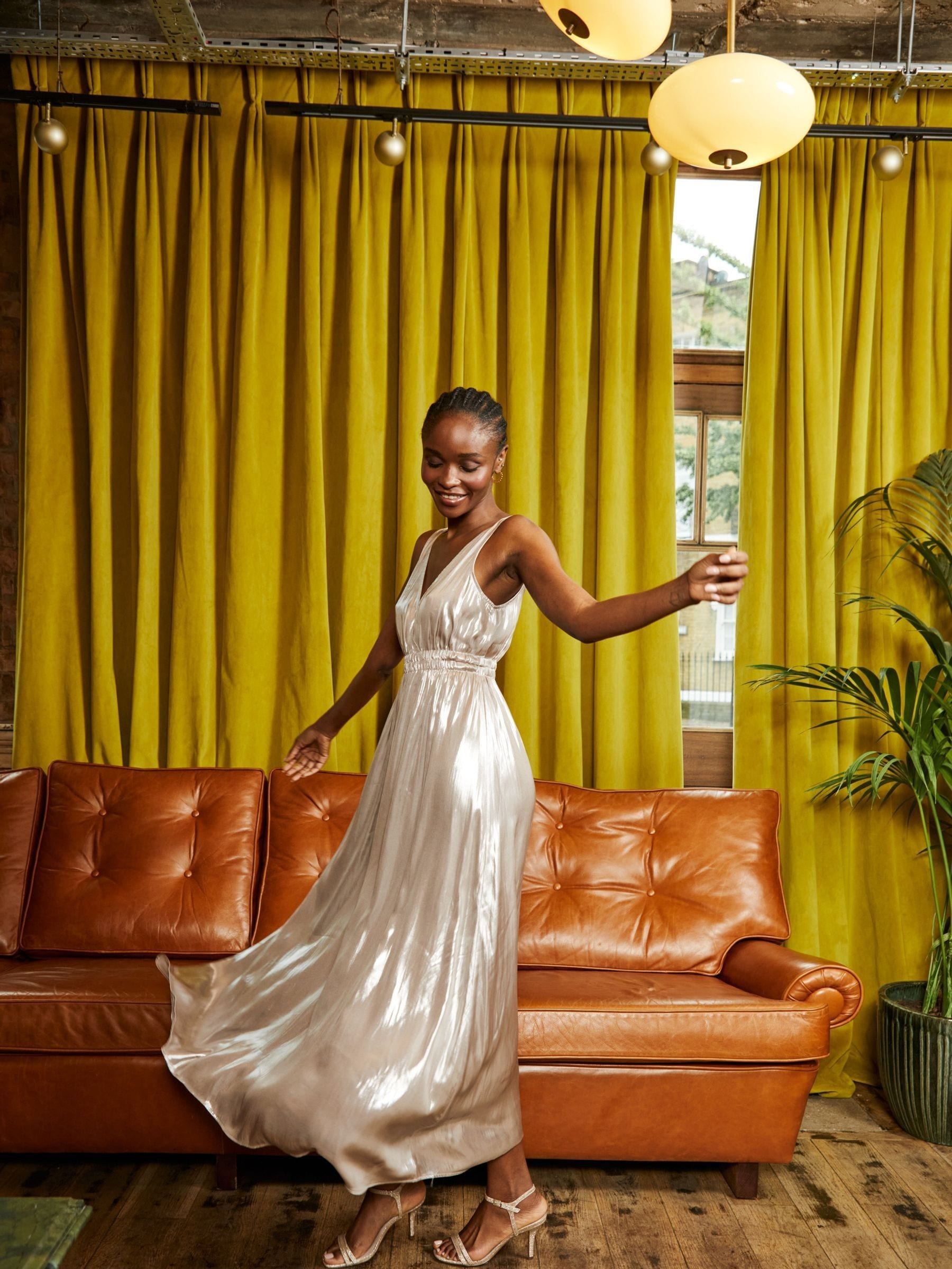 Silver metallic maxi dress discount
