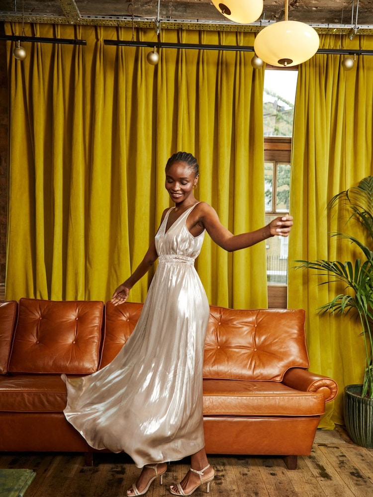 FatFace Silver Mimosa Metallic Maxi Dress - Image 1 of 7