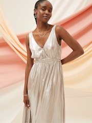 FatFace Silver Mimosa Metallic Maxi Dress - Image 4 of 7