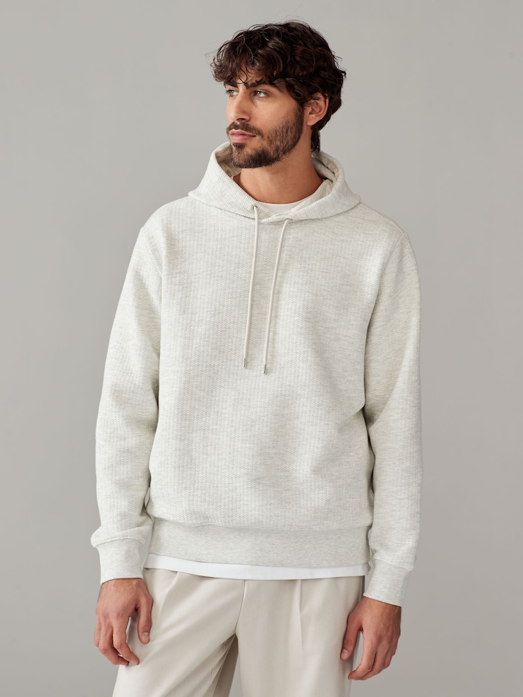 Light Grey Hooded Textured Overhead Hoodie - Image 2 of 8