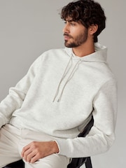 Light Grey Hooded Textured Overhead Hoodie - Image 5 of 8