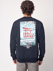 Navy Blue Crew Sweatshirt Hokusai Christmas Sweatshirt - Image 1 of 9