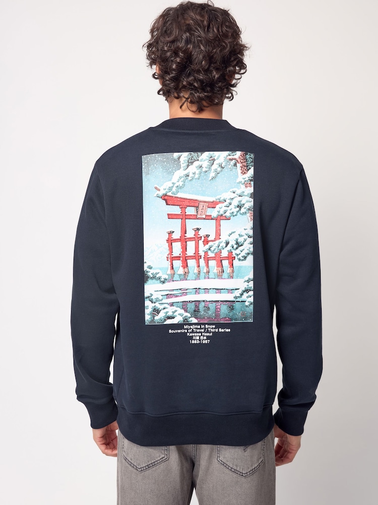 Navy Blue Crew Sweatshirt Hokusai Christmas Sweatshirt - Image 1 of 9