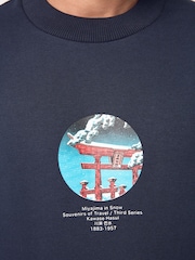 Navy Blue Crew Sweatshirt Hokusai Christmas Sweatshirt - Image 5 of 9