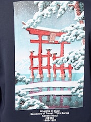 Navy Blue Crew Sweatshirt Hokusai Christmas Sweatshirt - Image 6 of 9