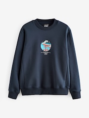 Navy Blue Crew Sweatshirt Hokusai Christmas Sweatshirt - Image 7 of 9