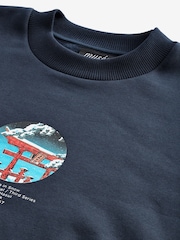 Navy Blue Crew Sweatshirt Hokusai Christmas Sweatshirt - Image 8 of 9