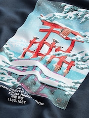 Navy Blue Crew Sweatshirt Hokusai Christmas Sweatshirt - Image 9 of 9