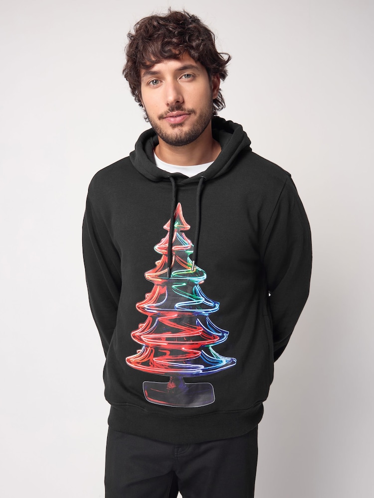 Black Christmas Tree 100% Cotton Christmas Tree Hoodie - Image 1 of 7