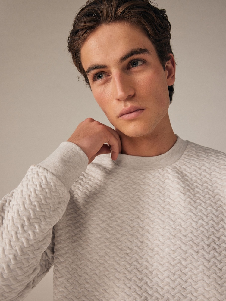 Ecru Natural Marl Crew Sweatshirt Premium Texture Crew Sweatshirt - Image 1 of 8