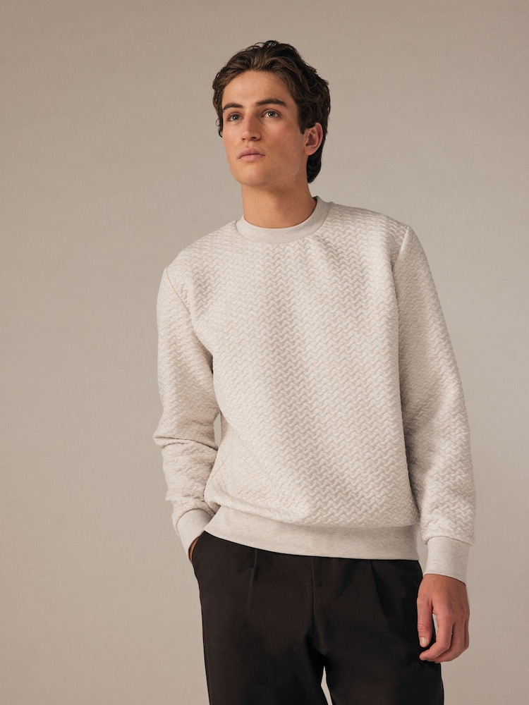 Ecru Natural Marl Crew Sweatshirt Premium Texture Crew Sweatshirt - Image 2 of 8