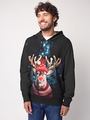 Black Reindeer 100% Cotton Christmas Tree Hoodie - Image 1 of 7