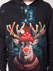 Black Reindeer 100% Cotton Christmas Tree Hoodie - Image 4 of 7