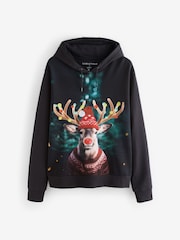 Black Reindeer 100% Cotton Christmas Tree Hoodie - Image 5 of 7