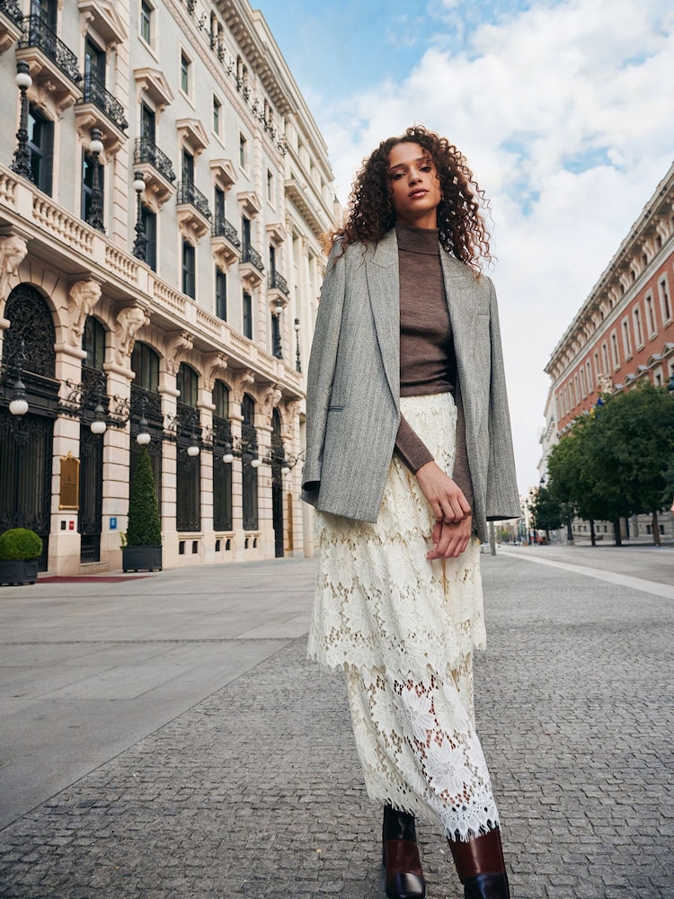 Cream Lace Tiered Maxi Skirt - Image 1 of 3