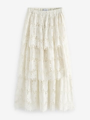 Cream Lace Tiered Maxi Skirt - Image 2 of 3