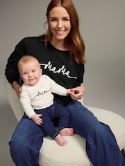 Black/Cream 100% Cotton Maternity Matching Sweat Set - Image 1 of 9