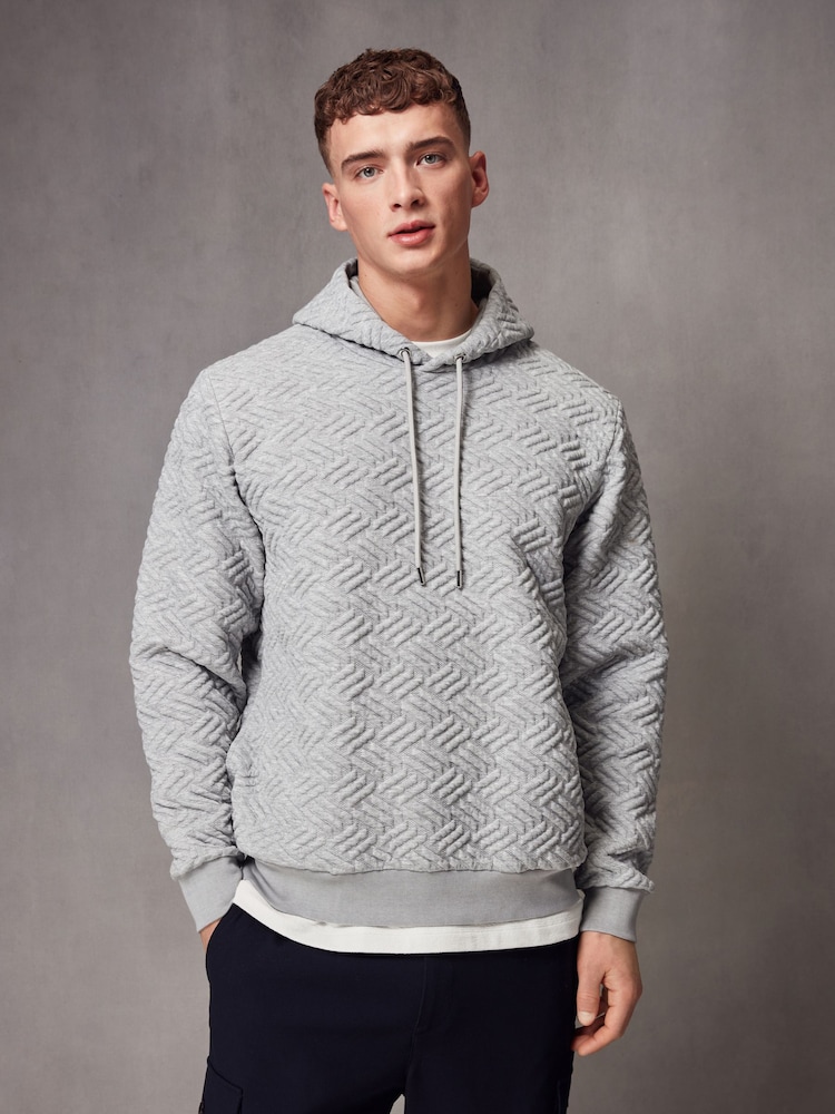 Mid Grey Hooded Textured Overhead Hoodie - Image 1 of 9