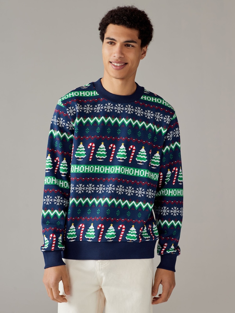Blue/Green Christmas Crew Sweatshirt - Image 1 of 7