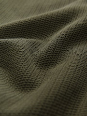 Khaki Green Borg Lined Popper Shacket with Hood - Image 8 of 10