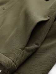 Khaki Green Borg Lined Popper Shacket with Hood - Image 9 of 10